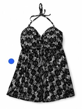 Merona Black White Printed Tankini Top Size L Flowy Swim Top Halter